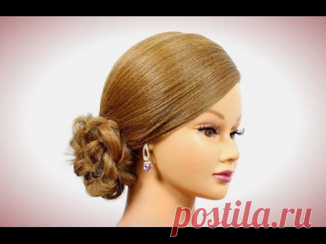 Romantic hairstyle for medium long hair. Easy updo hairstyles.
