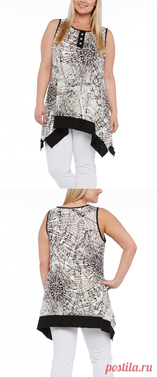 Dalin Black & White Abstract Button-Front Tank - Plus | zulily