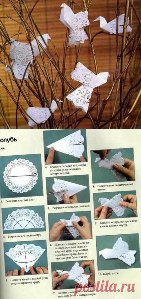 Голубь из круглой бумажной салфетки.