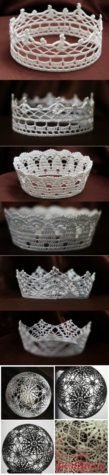 Короны крючком и новогодний шар