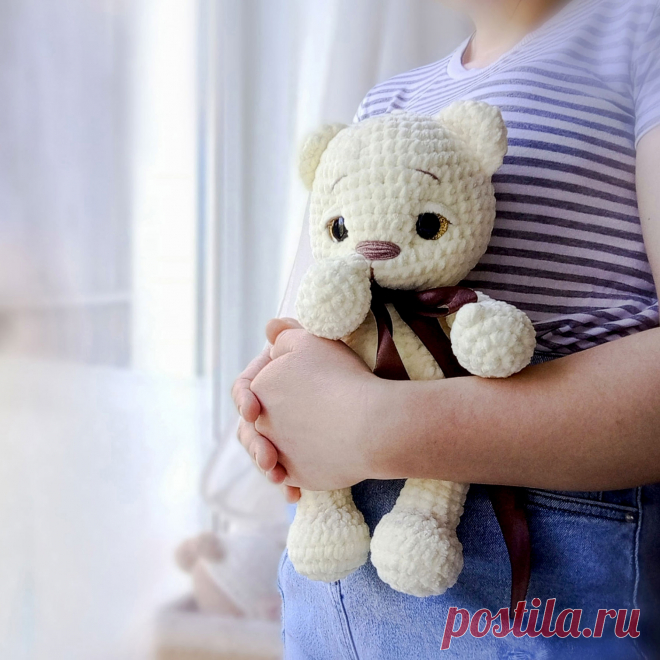 PDF Мой Мишка крючком. FREE crochet pattern; Аmigurumi toy patterns. Амигуруми схемы и описания на русском. Вязаные игрушки и поделки своими руками #amimore - плюшевый медведь, большой медвежонок, мишка из плюшевой пряжи.