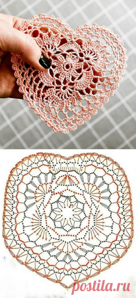 Маленькая салфеточка в форме сердечка, вяэем крючком