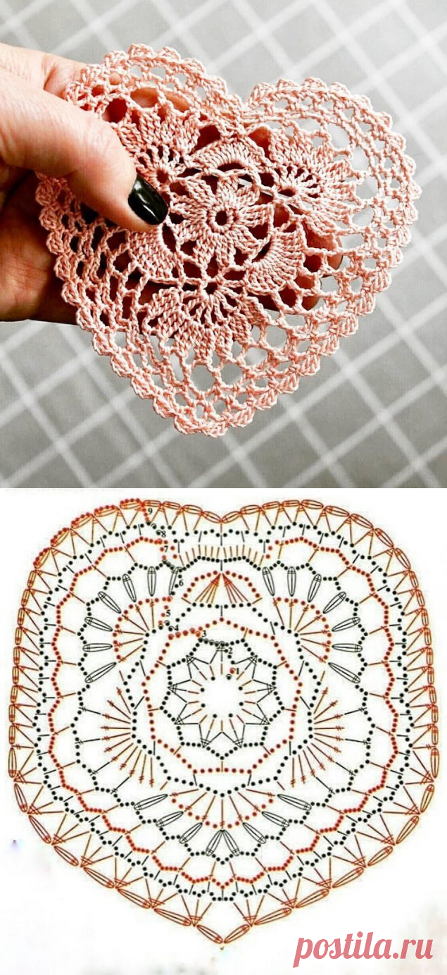 Маленькая салфеточка в форме сердечка, вяэем крючком