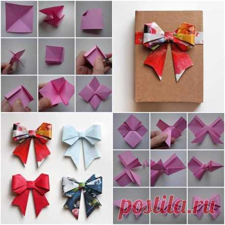 How to Make Beautiful Paper Origami Bow with One Sheet of Paper | www.FabArtDIY.com