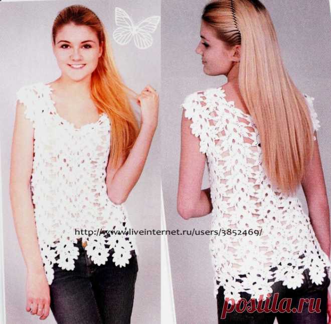 Белая кофта из ленточного кружева