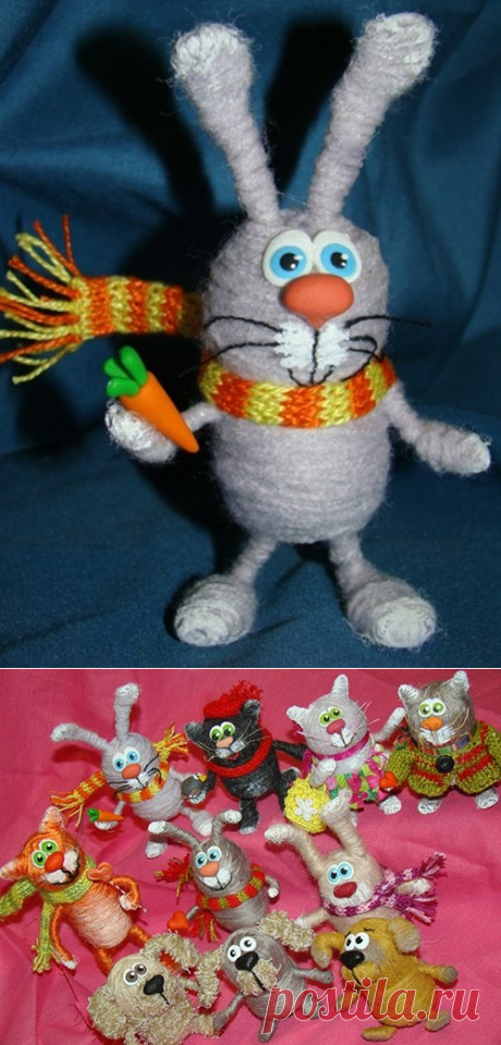 Котик и зайчик в интересной технике — DIYIdeas