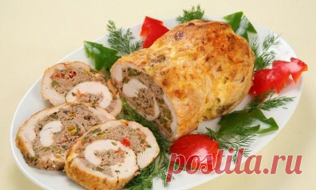 Рулет из индейки с начинкой из телячьего фарша: пошаговый рецепт