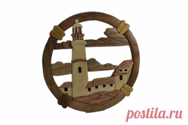 Hand Carved Intarsia Coastal Lighthouse Wood Art Wall Hanging | Fruugo