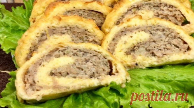 Очень вкусный, сытный и нежный рулет из мяса и яиц