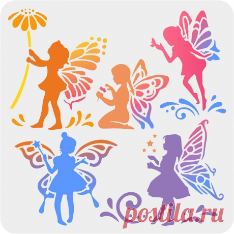 Plantilla de hadas de 11,8x11,8 pulgadas, plantilla de dibujo reutilizable de mariposas, flores y hadas, plantilla de arte DIY, plantilla de Hada pequeña, tema de sueño Plantilla - AliExpress