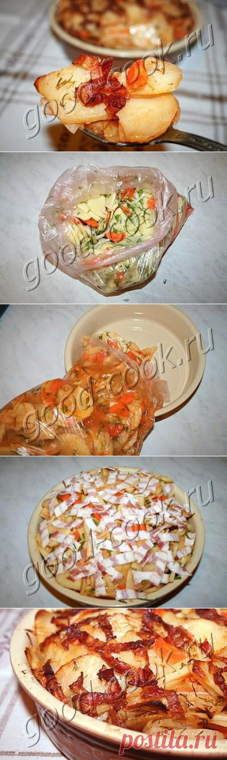 Хорошая кухня - картофель дольками, запеченный с беконом. Кулинарная книга рецептов. Салаты, выпечка.