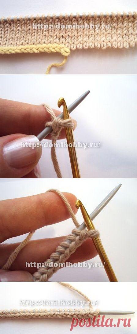 Легкий и быстрый набор петель на одну спицу с помощью крючка.