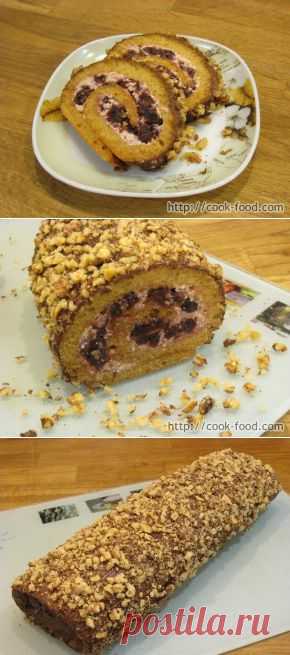 Легкие рецепты для вкуса жизни » Нежный рулет на молоке и кефире с творожным кремом