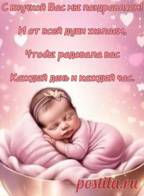 Я поздравить хочу вас с внученькой:
Глазки ангела, маленький ротик,
Пухлые щечки и рученьки,
Самый мягкий на свете животик!