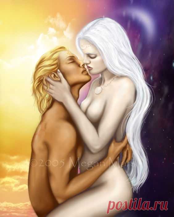 The Sun...Solaris, essence of man..and the Moon...Luna, essence of woman; Lovers divided by the cycles of night and day, meeting only at dawn and dusk to share their passionate embrace...