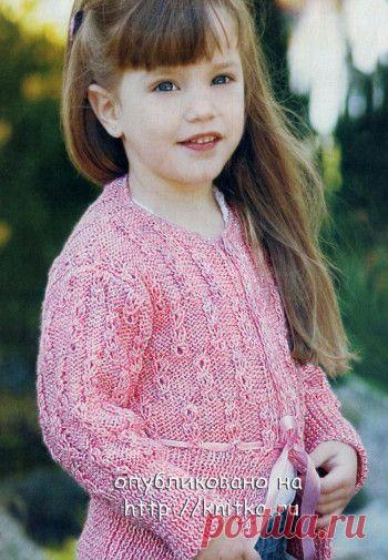 Розовый жакет для девочки спицами, Вязание для детей