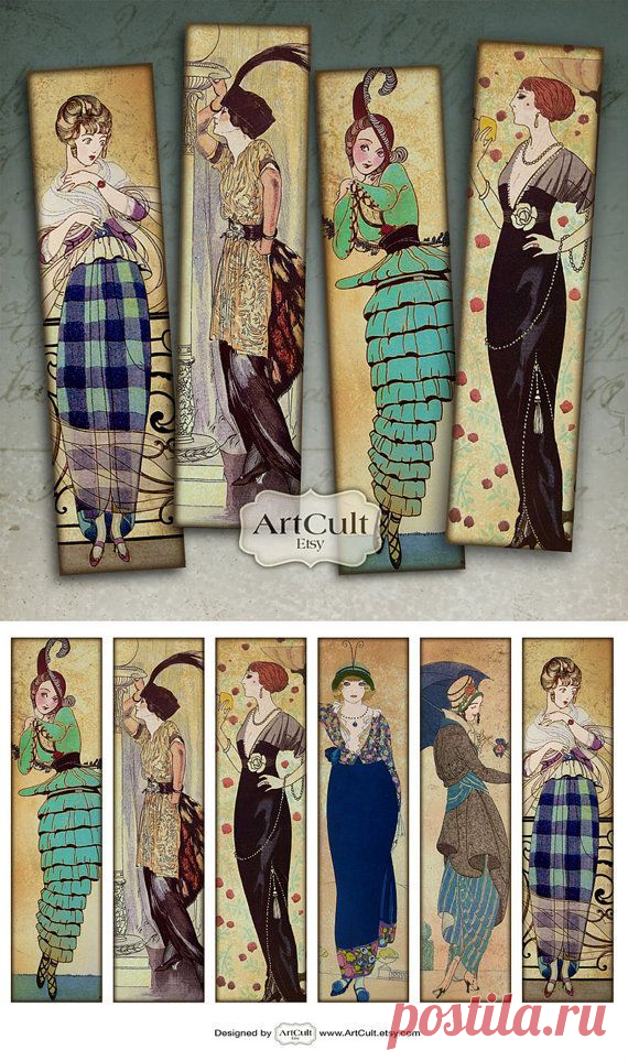 FASHIONABLE VINTAGE BOOKMARKS - Digital Collage Sheet Printable Download Paper…