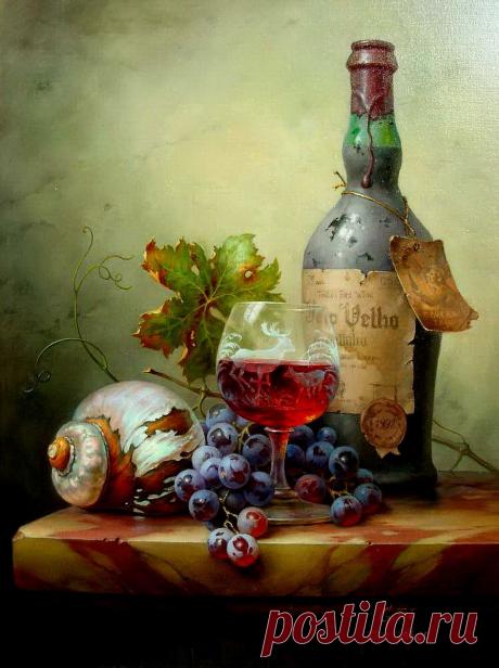 Gabor Toth (Hungary, b. 1950). Натюрморт с вином и фруктами..