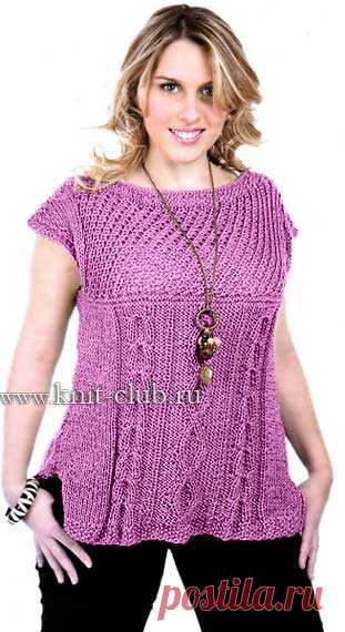 Летний джемпер-туника спицами. Размер: 50-52. / knit-club.ru