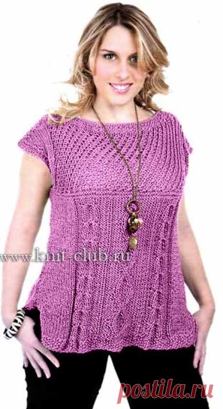 Летний джемпер-туника спицами. Размер: 50-52. / knit-club.ru