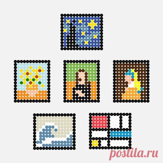 four pixellated photos with different colors and shapes