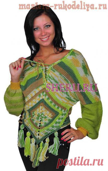 Мастера рукоделия - рукоделие для дома. Бесплатные мастер-классы, фото и видео уроки - Схема вязания: Пуловер необычного кроя со спущенными рукавами