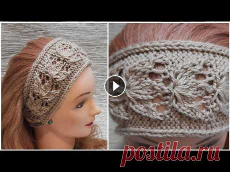 Повязка спицами узором &quot;Тюльпаны&quot;всего 8рядов узор всего 8рядов раппорт узора 15+2кромочные петли пряжа 100г/200м спицы 2,5мм...