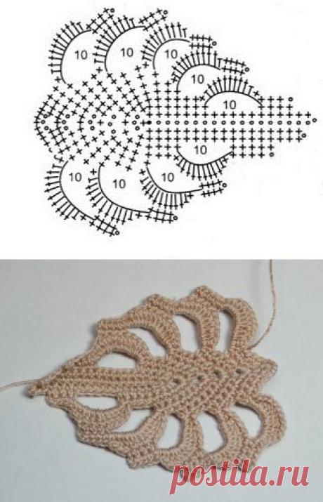 Лист монстеры связаный крючком