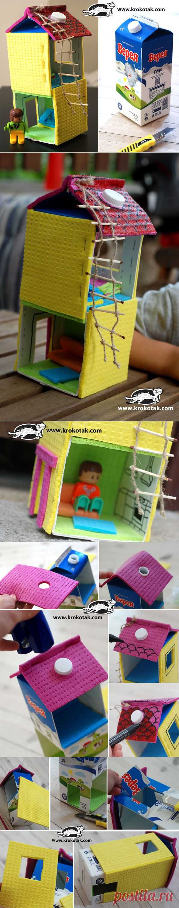 DIY house for toys from an empty milk box | krokotak