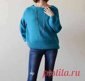 Стильный женский джемпер со спущенной линией плеча и объёмными рукавами, спицами. / Вязаные идеи, идеи для вязания
