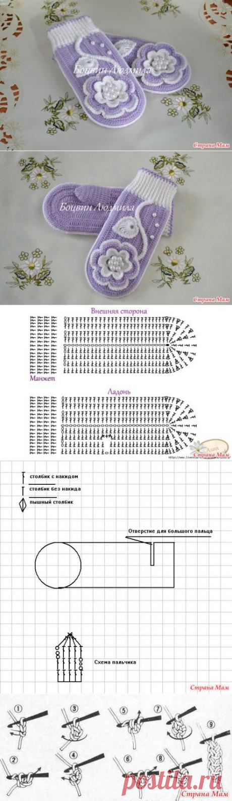 Сиреневые варежки крючком - Вязание - Страна Мам