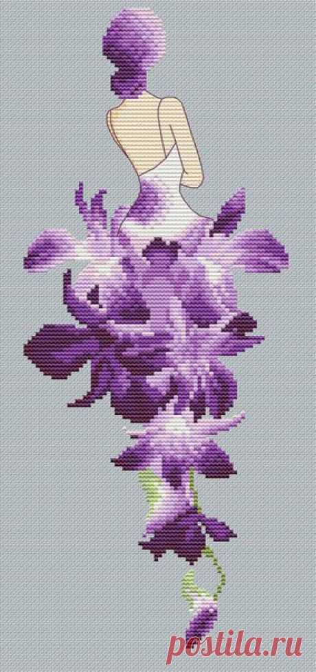 ПЛАТЬЕ-ЦВЕТОК ИРИС 
Источник схемы https://vk.com/album-129467608_236227039
#вышивка_крестом_цветы@crestikom 
#вышивка_крестом_люди@crestikom