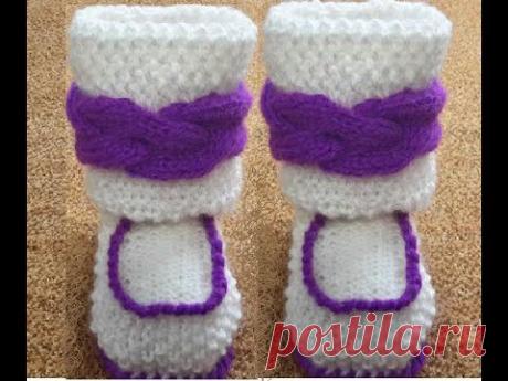 1ч-Сапожки-пинетки  теплые детские спицами