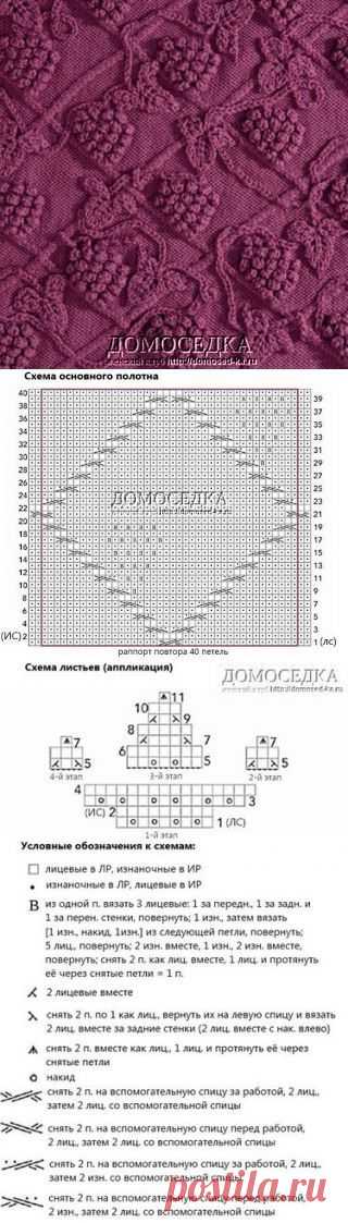 Схема узора винограда спицами