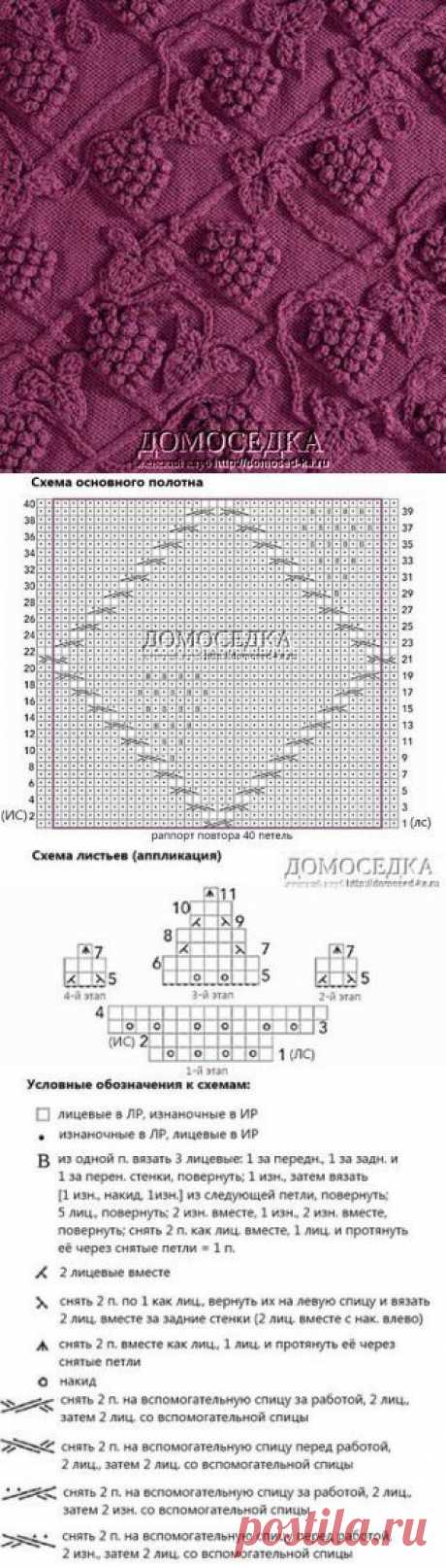 Схема узора винограда спицами
