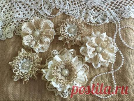 5 Shabby Chic Vintage Lace Handmade Flowers #2222346 - Weddbook