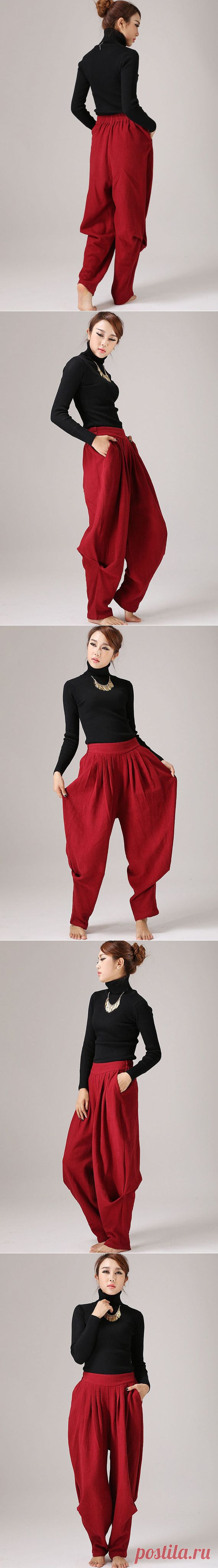 Pleated maxi red pants linen trousers Casual pants от xiaolizi