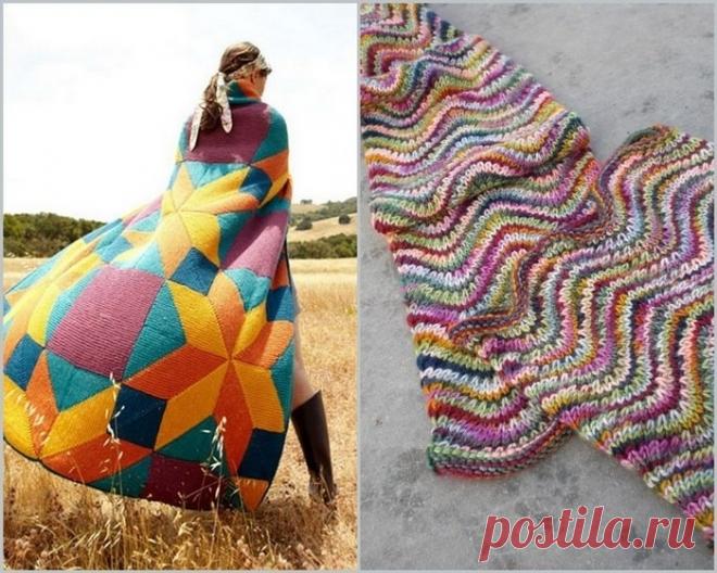 Вязаный пэчворк спицами.
