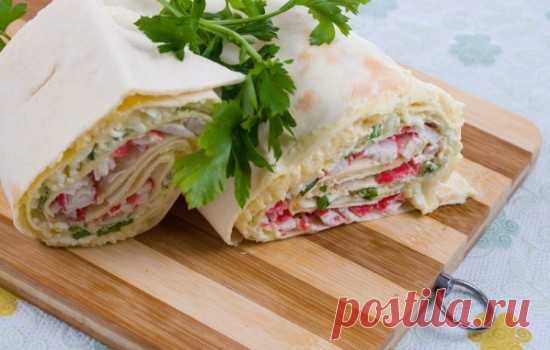 Рецепты рулета из лаваша с плавленым сыром и крабовыми палочками,