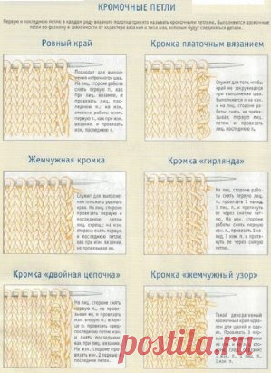 Кромочные петли можно вывязывать по разному.  
Думаю данная информация будет многим интересна.  Берите на заметку виды кромочных петель...#ПолезныеСоветы