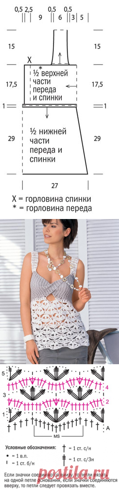 Топ с перекрещенным лифом - схема вязания крючком. Вяжем Топы на Verena.ru
