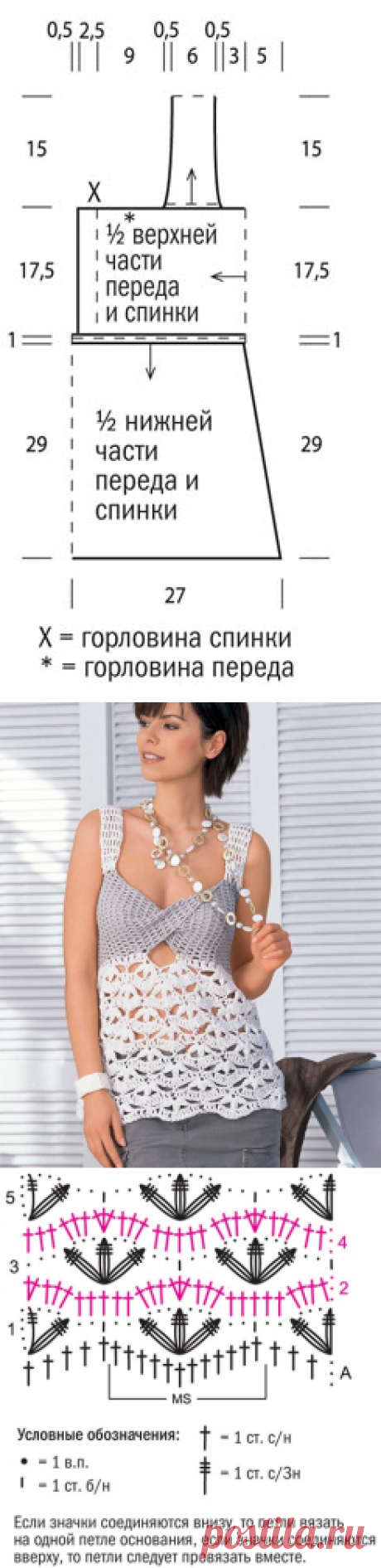 Топ с перекрещенным лифом - схема вязания крючком. Вяжем Топы на Verena.ru