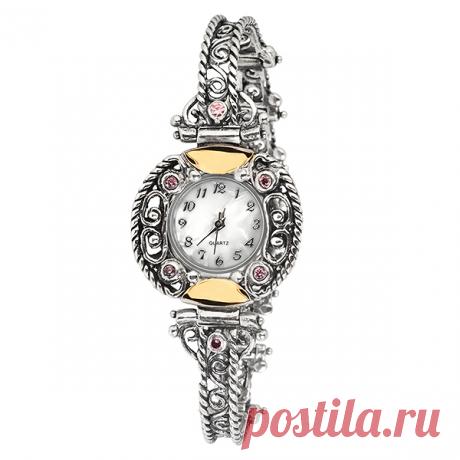 26.190 р-Серебряные часы Yaffo с розовым кварцем и золотом SAW629 - Женские украшения