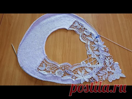 Блузка "Сиреневый туман" спицами с кружевной вставкой, 1 часть МК