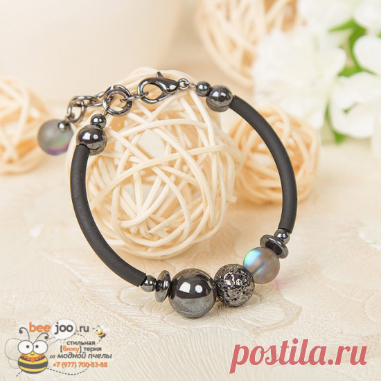 Браслет из гематита, лавы и имитации опала  Jozian