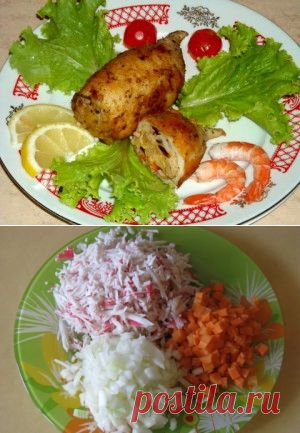 Фаршированные кальмары с крабовыми палочками