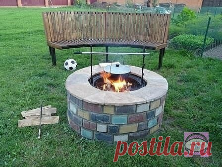 Очаг на даче из автомобильного диска своими руками