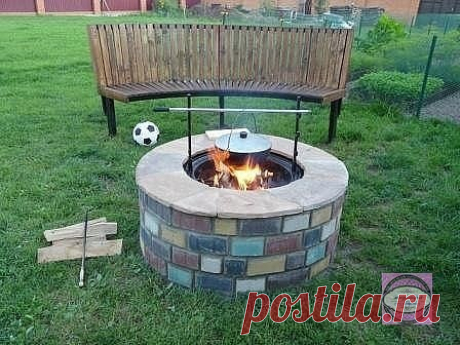 Очаг на даче из автомобильного диска своими руками