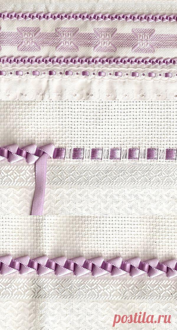 Красивый бордюр из ленточек на полотенце.