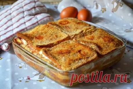 Вместо холодных штучных бутербродов готовлю сочную запеканку из хлеба в духовке. Один противень такого чуда накормит всю семью